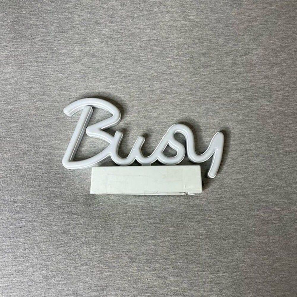 Room 2 Room "BUSY" 8.5 Inch Cursive Script Blue LED Neon Sign with Stand - Picture 2 of 7